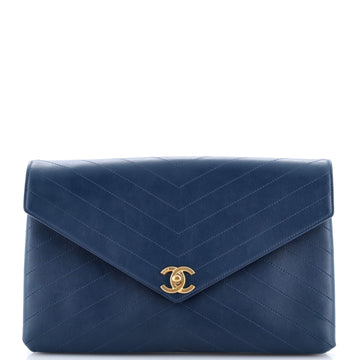 Chanel Coco Chevron Flap Clutch Stitched Calfskin
