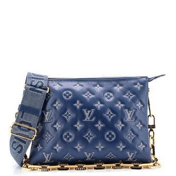 Louis Vuitton Coussin Bag Denim Printed Monogram Embossed Lambskin PM