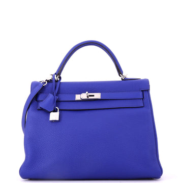 Hermes Kelly Handbag Blue Togo with Palladium Hardware 32