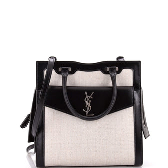 Saint Laurent Uptown Tote Canvas with Leather Small
