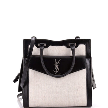 Saint Laurent Uptown Tote Canvas with Leather Small