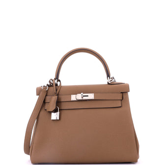 Hermes Kelly Handbag Brown Togo with Palladium Hardware 28
