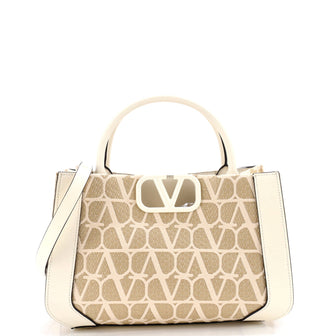 Valentino Garavani VLogo Shopper Tote Toile Iconograph Fabric with Leather Small