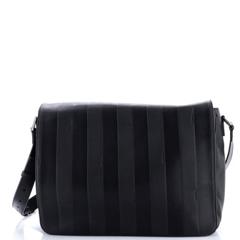 Fendi Flap Messenger Bag Pequin Embossed Leather Large