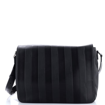 Fendi Flap Messenger Bag Pequin Embossed Leather Large