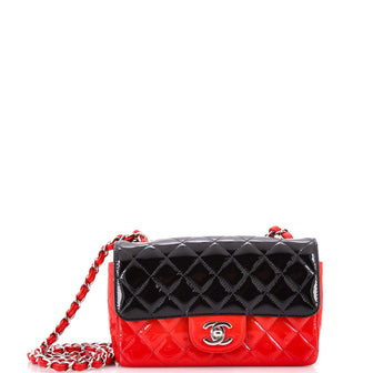 Chanel Bicolor Classic Single Flap Bag Quilted Patent Mini