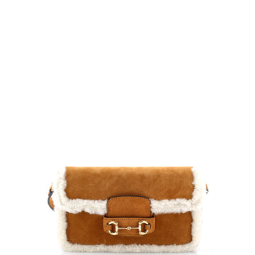 Gucci Horsebit 1955 Shoulder Bag Suede with Shearling Mini
