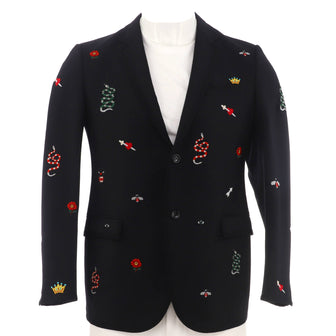 Gucci Men's Single Breasted Blazer Embroidered Wool and Mohair Blend