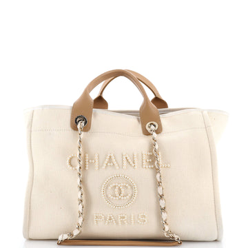 Chanel Deauville Tote Pearl Embellished Canvas Medium