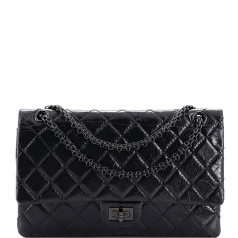 Chanel So Black Reissue 2.55 Flap Bag Quilted Glazed Calfskin 225