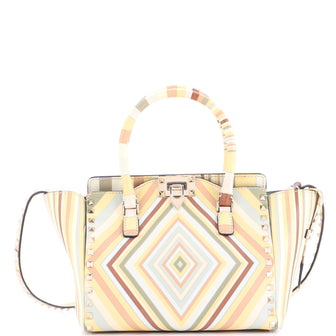 Valentino Garavani 1975 Rockstud Tote Striped Leather Small