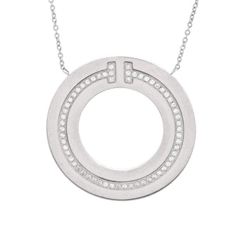 Tiffany & Co. T Circle Pendant Necklace 18K White Gold with Diamonds Large