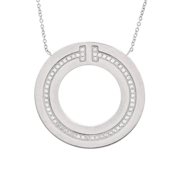 Tiffany & Co. T Circle Pendant Necklace 18K White Gold with Diamonds Large