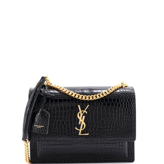 Saint Laurent Sunset Crossbody Bag Crocodile Embossed Leather Medium