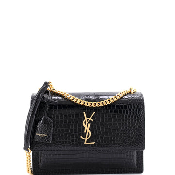 Saint Laurent Sunset Crossbody Bag Crocodile Embossed Leather Medium