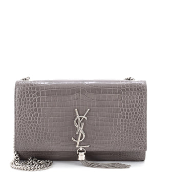 Saint Laurent Classic Monogram Tassel Crossbody Bag Crocodile Embossed Leather Medium