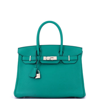 Hermes Birkin Handbag Blue Clemence with Palladium Hardware 30