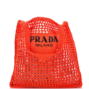 Prada Triangle Logo Open Tote Raffia