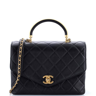 Chanel Gold Top Handle Bag Quilted Lambskin Medium