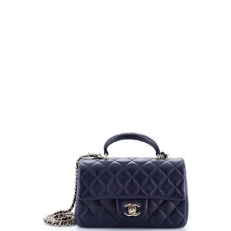 Chanel Classic Single Flap Top Handle Bag Quilted Lambskin Mini
