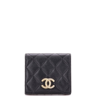 Chanel Textured CC Bifold Wallet Quilted Caviar Compact