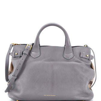 Burberry Banner Tote Leather and House Check Canvas Medium
