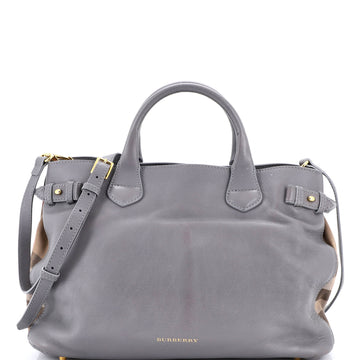 Burberry Banner Tote Leather and House Check Canvas Medium