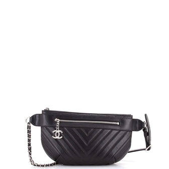 Chanel Zip Top Waist Bag Chevron Lambskin