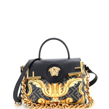 Versace x Fendi Fendace La Medusa Top Handle Bag Printed Laminated Leather with Leather Medium