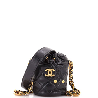 Chanel Twist Your Buttons Drawstring Bucket Bag Quilted Caviar Mini