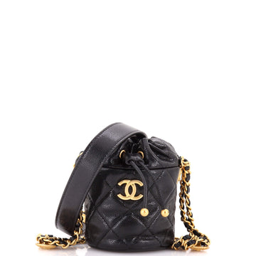 Chanel Twist Your Buttons Drawstring Bucket Bag Quilted Caviar Mini
