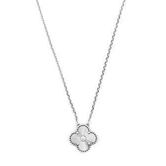 Van Cleef & Arpels Vintage Alhambra Pendant Necklace Guilloche 18K White Gold with Diamond