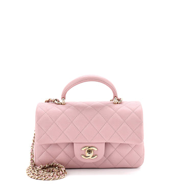 Chanel Classic Single Flap Top Handle Bag Quilted Lambskin Mini