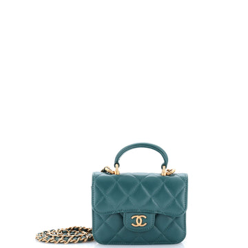 Chanel Top Handle Flap Coin Purse with Chain Quilted Lambskin
