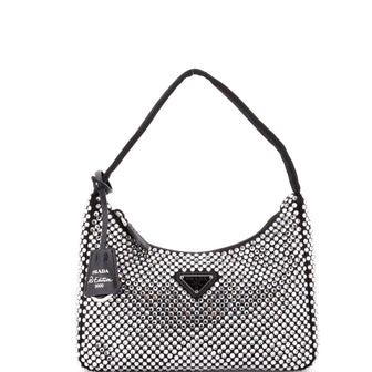Prada Re-Edition 2000 Hobo Crystal Embellished Satin Mini