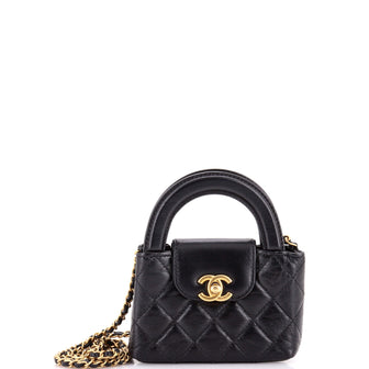 Chanel Kelly Top Handle Shopping Bag Quilted Shiny Aged Calfskin Nano