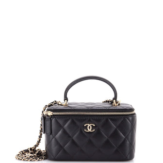 Chanel Classic Top Handle Vanity Case with Chain Quilted Lambskin Small
