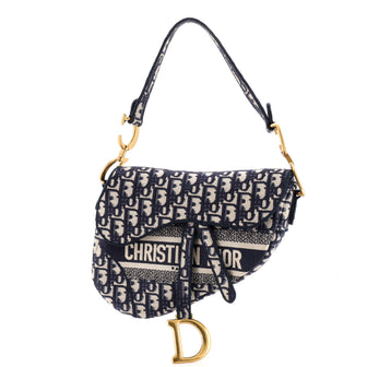 Christian Dior Saddle Handbag Logo Embroidered Oblique Canvas Medium