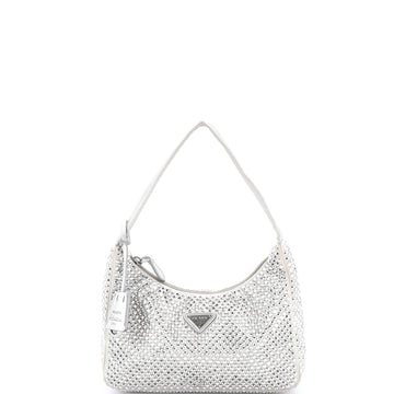 Prada Re-Edition 2000 Hobo Crystal Embellished Satin Mini