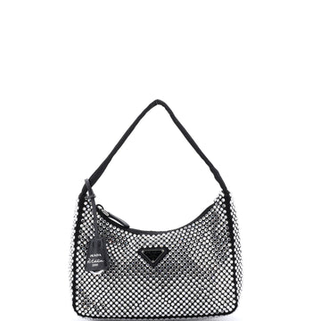 Prada Re-Edition 2000 Hobo Crystal Embellished Satin Mini
