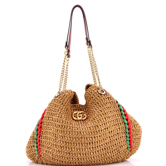 Gucci GG Marmont Chain Tote Raffia Large