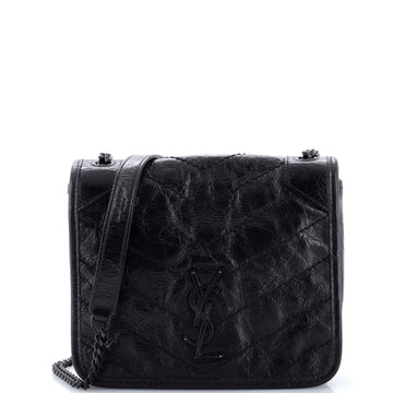 Saint Laurent Niki Chain Wallet Matelasse Chevron Leather