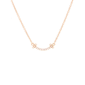 Tiffany & Co. T Smile Pendant Necklace 18K Rose Gold with Diamonds Mini