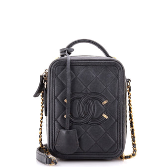 Chanel Filigree Vertical Vanity Case Quilted Caviar