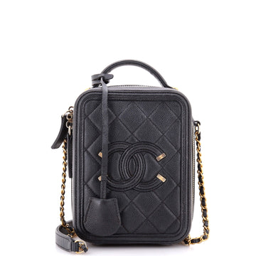 Chanel Filigree Vertical Vanity Case Quilted Caviar