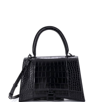 Balenciaga Hourglass Top Handle Bag Crocodile Embossed Leather Medium