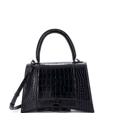 Balenciaga Hourglass Top Handle Bag Crocodile Embossed Leather Medium