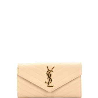 Saint Laurent Classic Monogram Flap Wallet Matelasse Chevron Leather Large