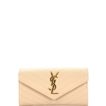 Saint Laurent Classic Monogram Flap Wallet Matelasse Chevron Leather Large