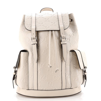 Gucci Double Buckle Backpack GG Embossed Perforated Leather Large